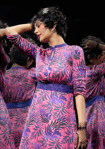 Silken Whisper - Printed Embellished Mini Party Dress