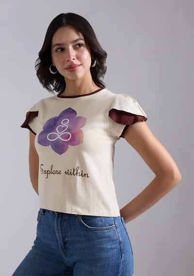 Printed Petal Sleeve T-shirt