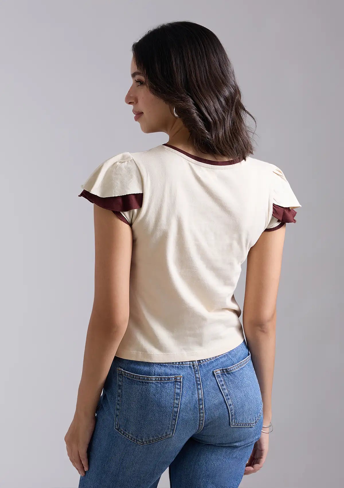 Printed Petal Sleeve T-shirt Online