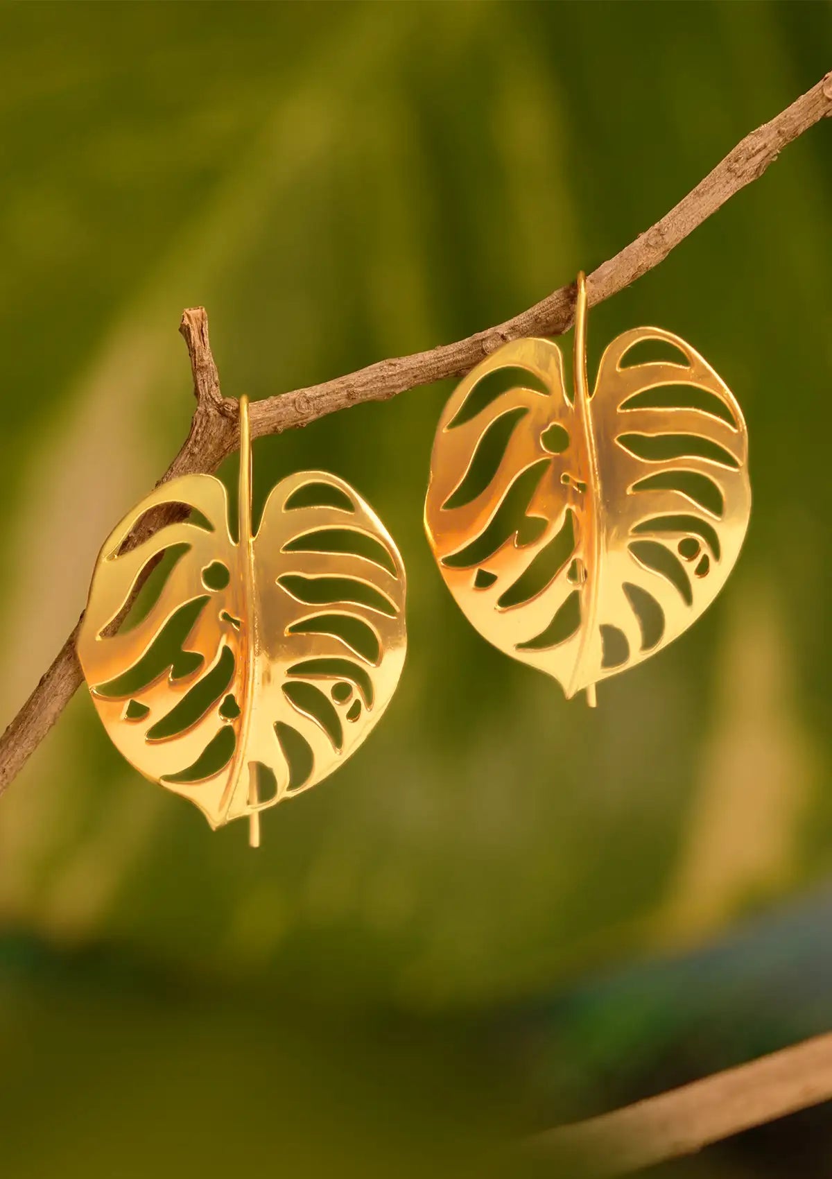 Radiant Gold-Finish Leaf Earrings For Women