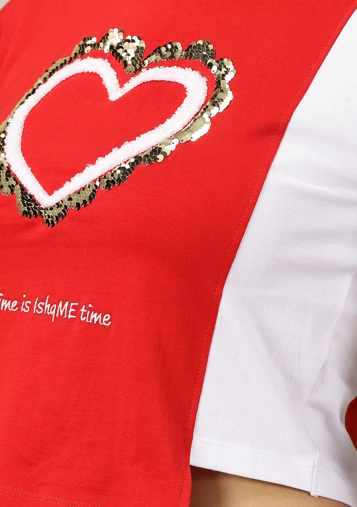 Reversible sequin Colour blocked tshirt For Women