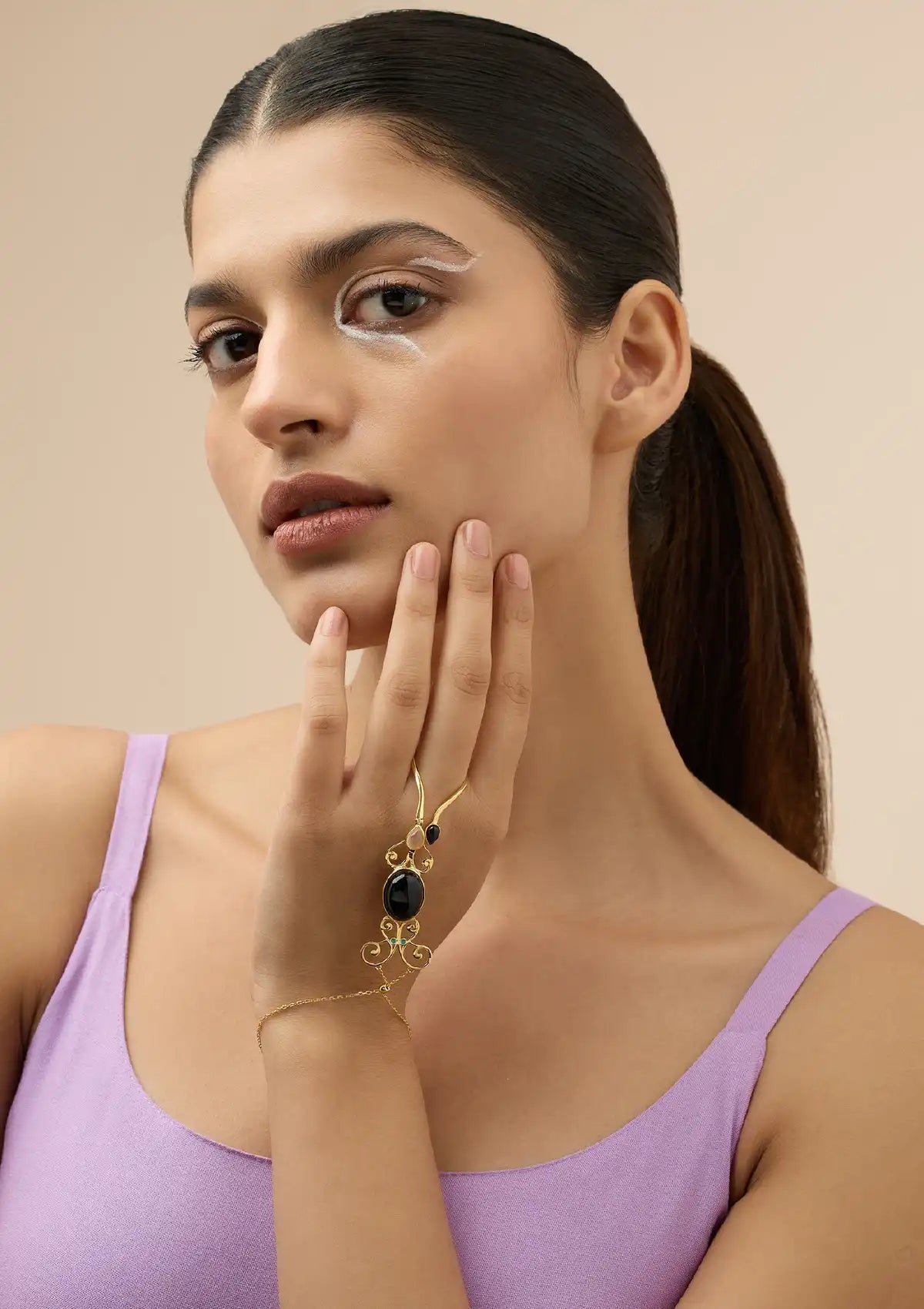 Rose Quartz and Black Onyx Hand Chain