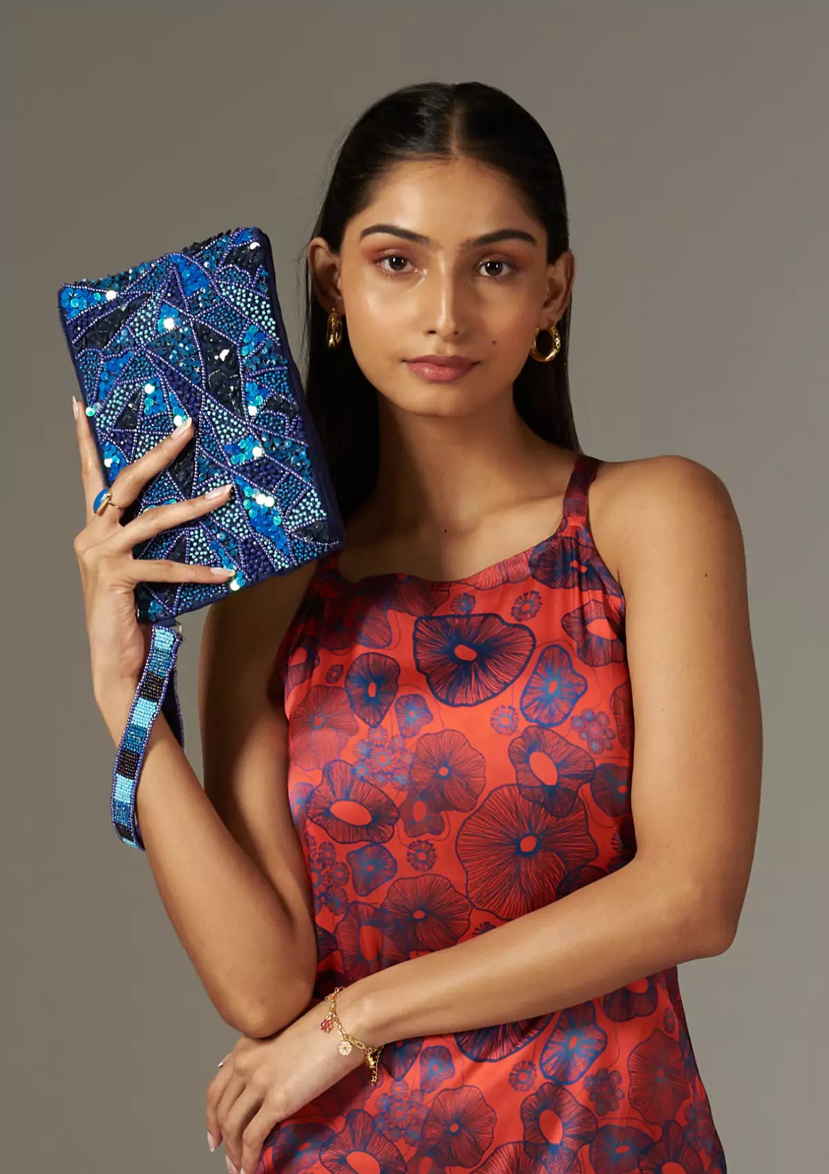 Sapphire Blue Beaded handheld Clutch