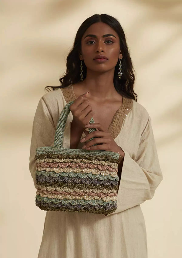 Sequined Crochet Mini Handheld Bag