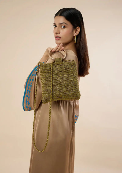 Birthday Glow Gift Set for Her | Shimmering Henna Metallic Bag, Tropical Leaf Clip & Leaf Earrings