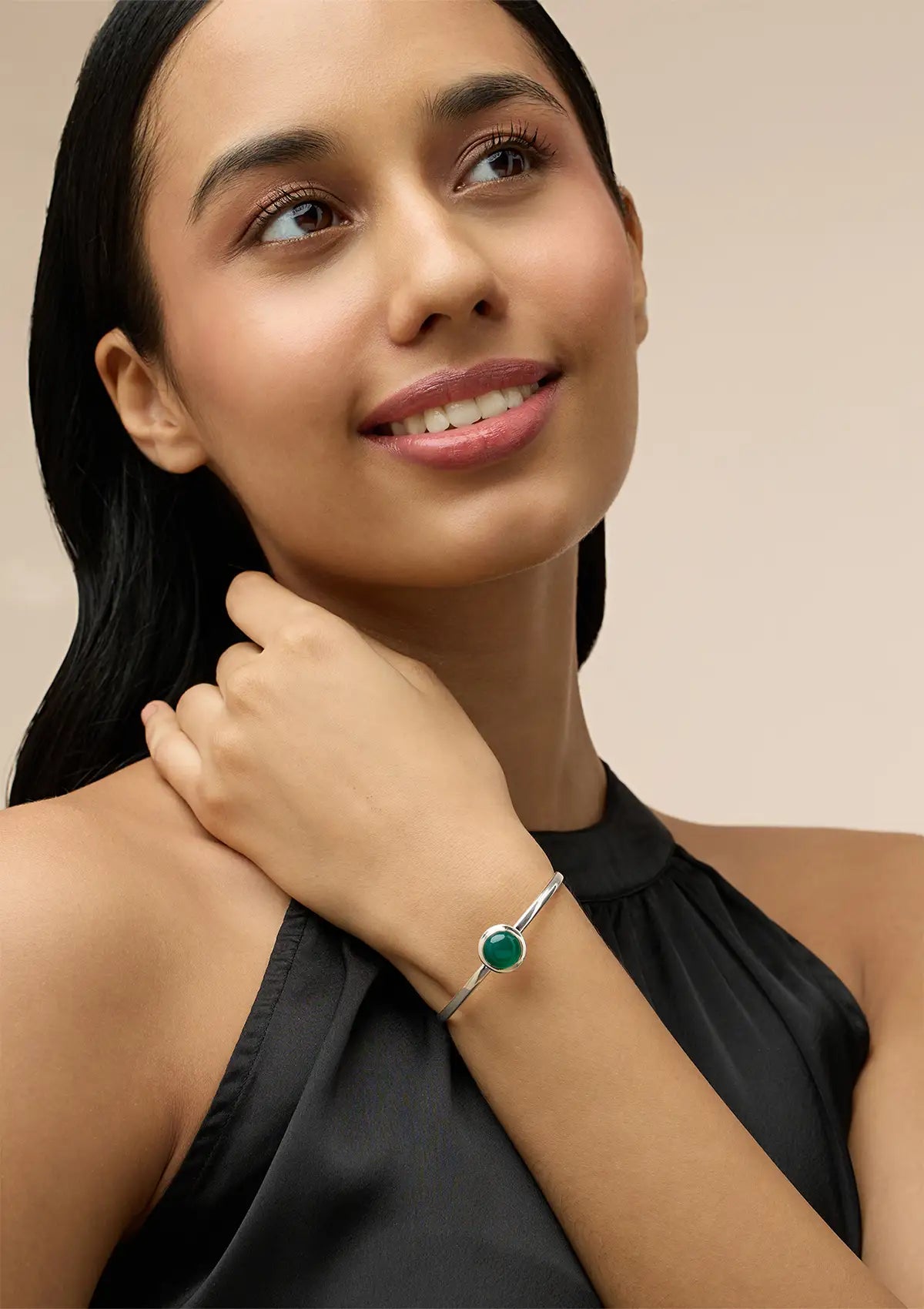 Silver Bracelet With Green Onyx Stone