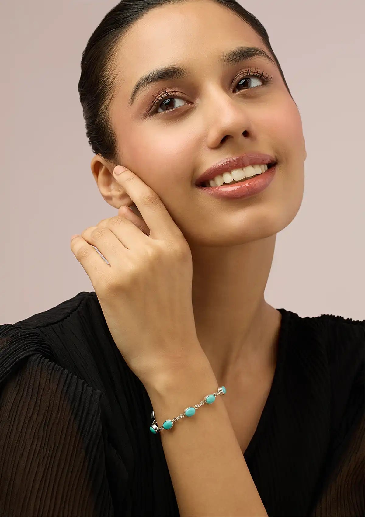 Buuy Silver Bracelet studded with Turquoise Gemstones