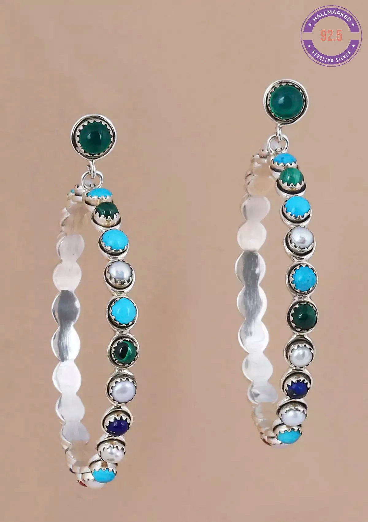 Buy Silver Hoop Earrings studded with natural gemstones online