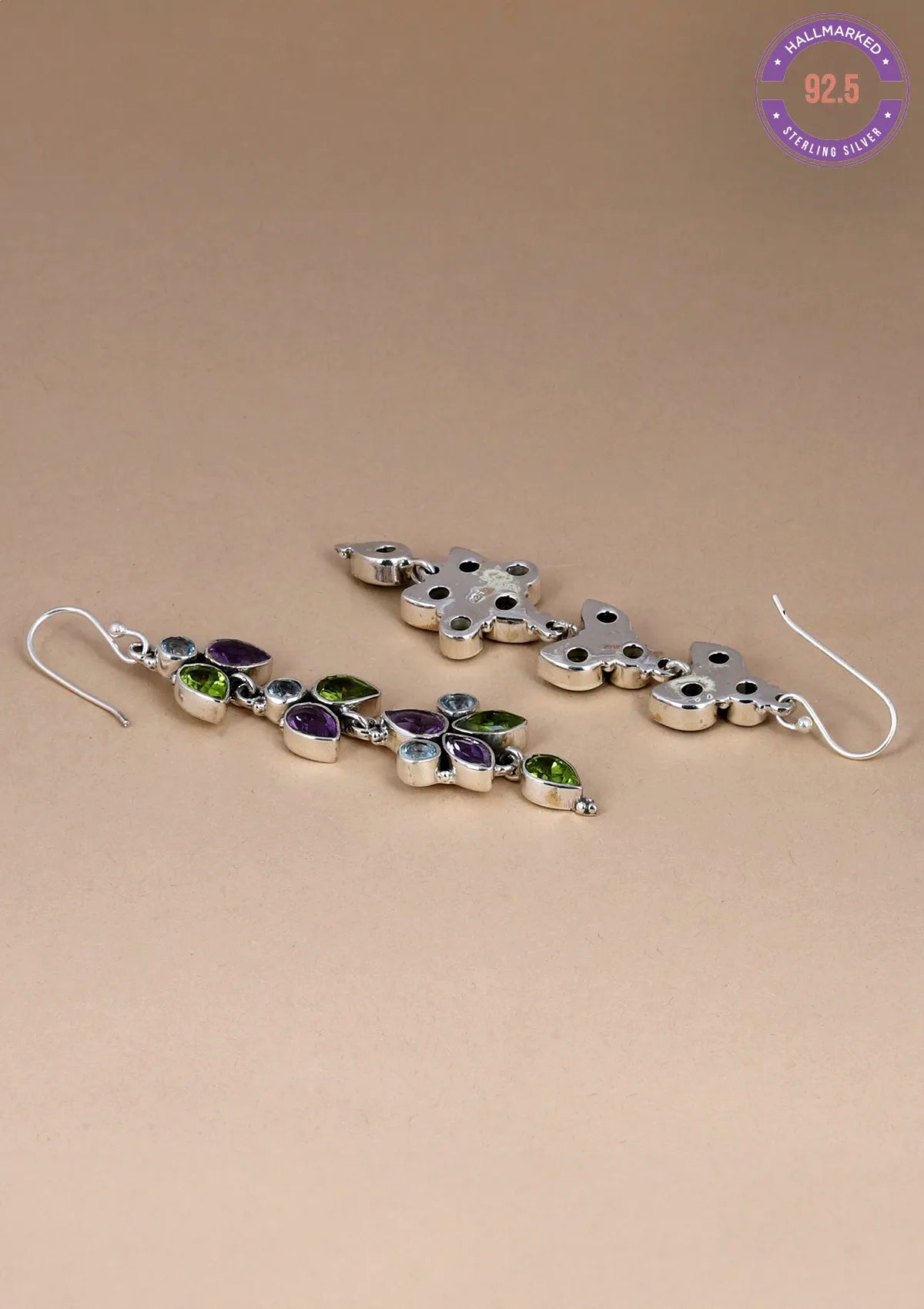 Buy Silver Multi Stone Earring - Blue topaz, Peridot and Amethyst online