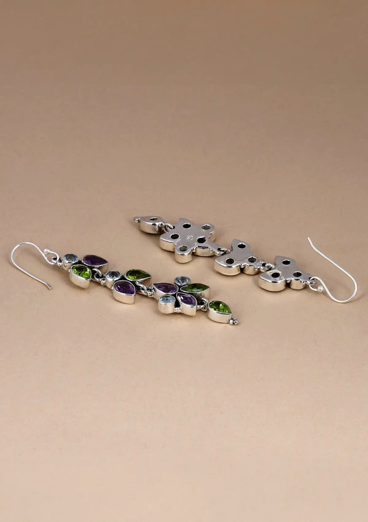 Silver Multi Stone Earring - Blue topaz, Peridot and Amethyst Online