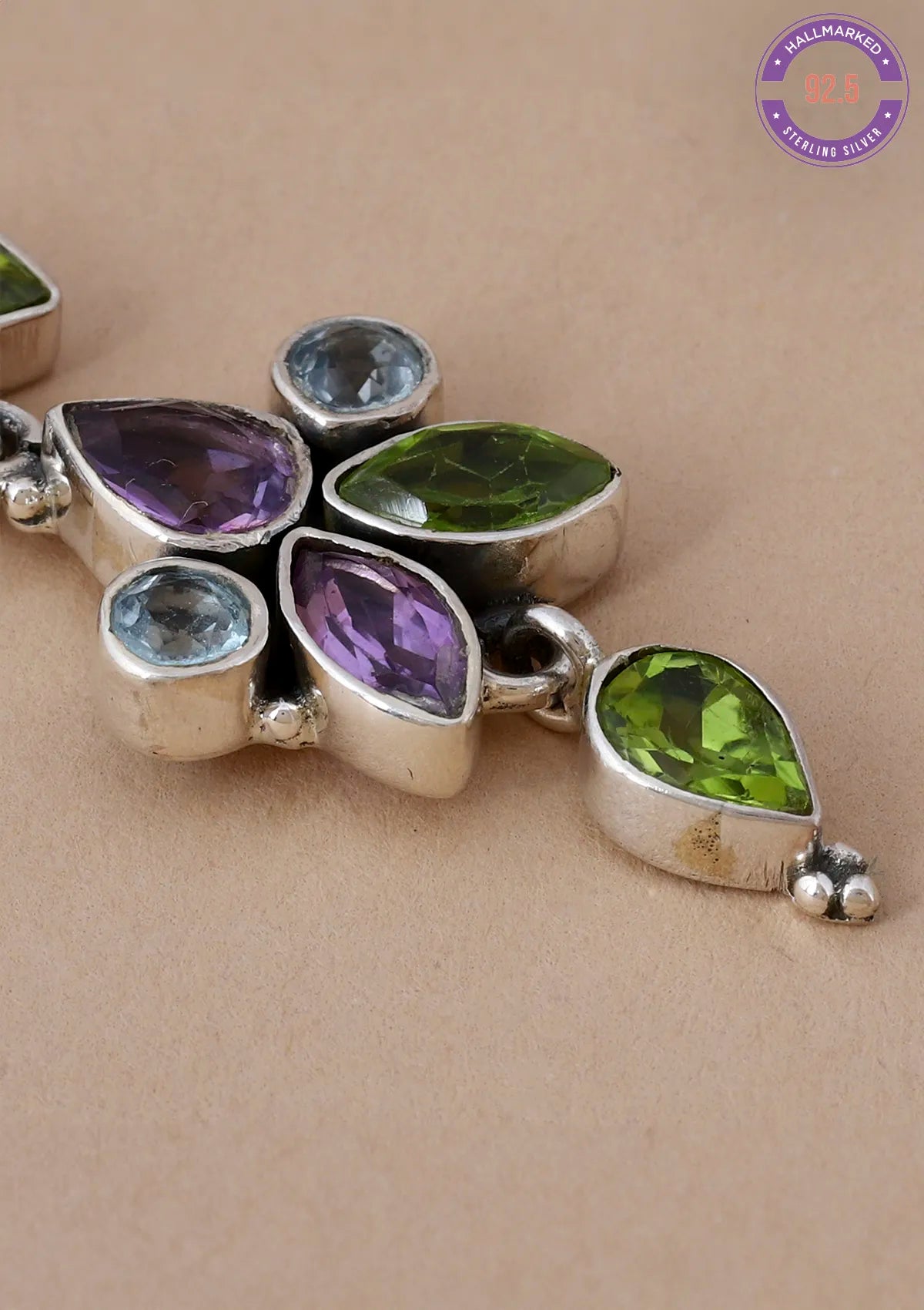 Silver Multi Stone Earring - Blue topaz, Peridot and Amethyst price