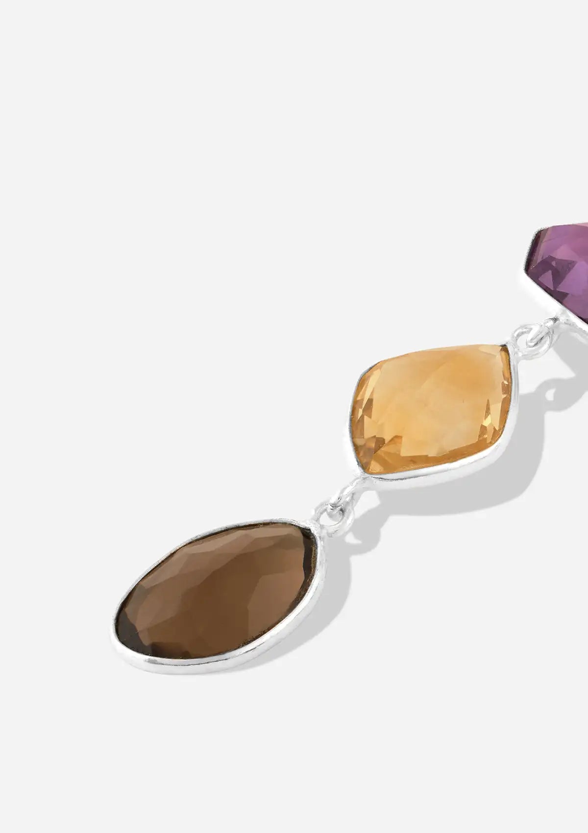 Silver Multicolour Stone Earrings - Amethyst, Citrine and Smokey Topaz Price