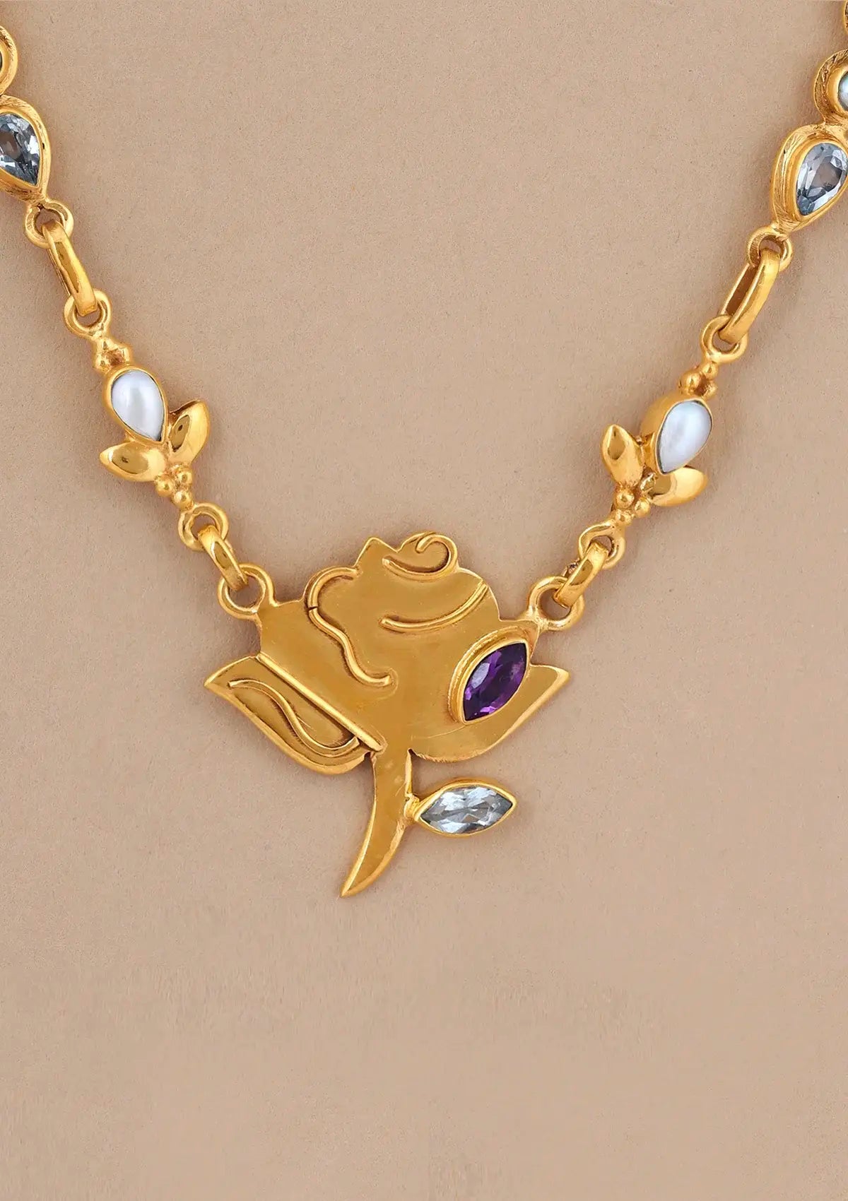 Buy Silver Necklace with Amethyst, Blue Topaz and Pearls online