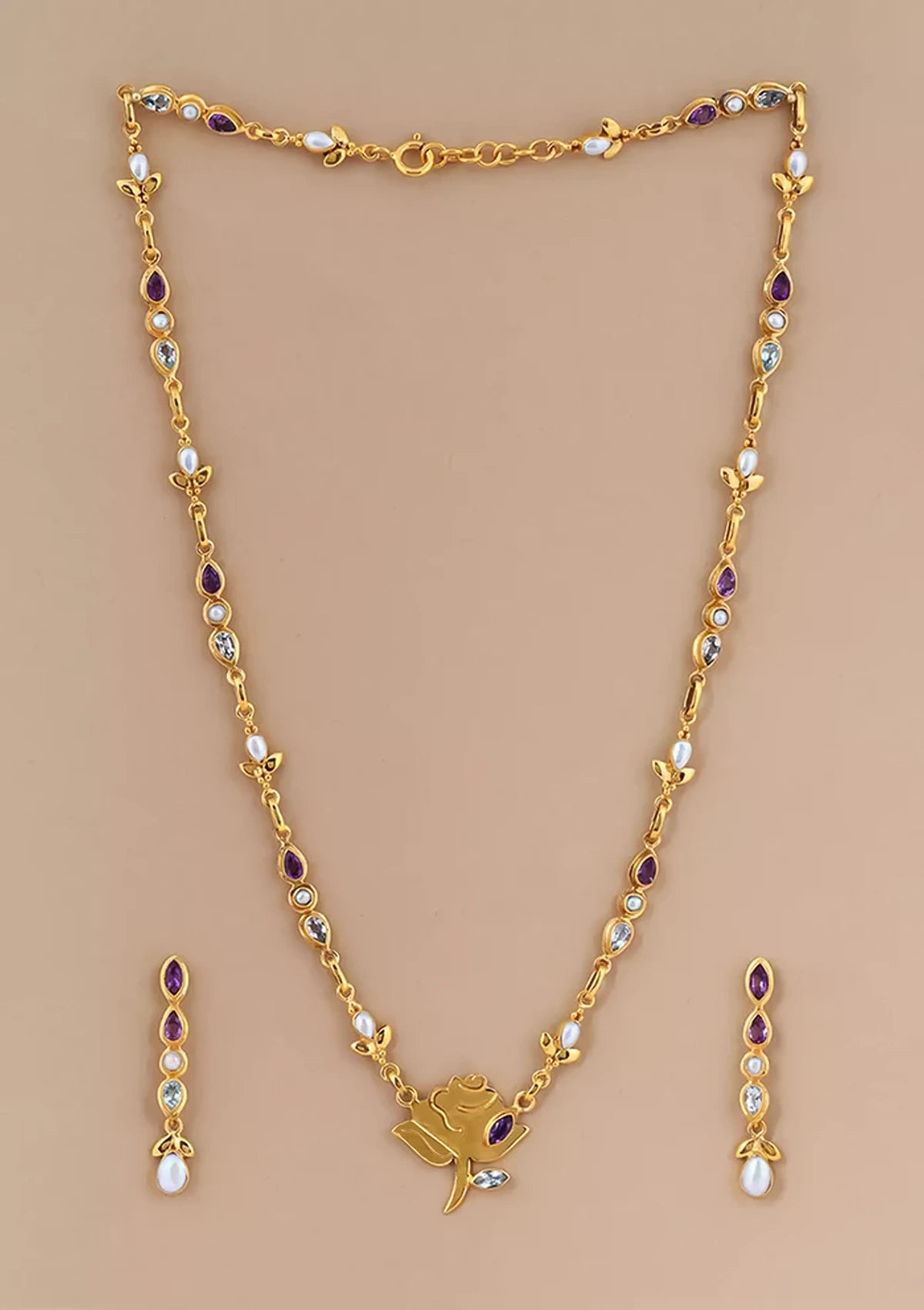 Buy Silver Necklace with Amethyst, Blue Topaz and Pearls