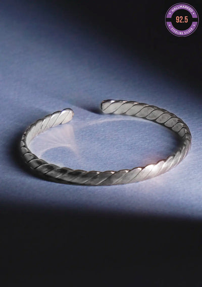 Solid Ridged Silver Bracelet