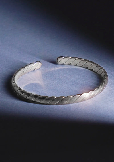 Solid Ridged Silver Bracelet