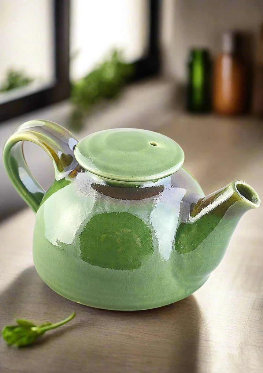 IshqME's Olive Green Tea Set: Teapot & 2 Tea Cup Ensemble