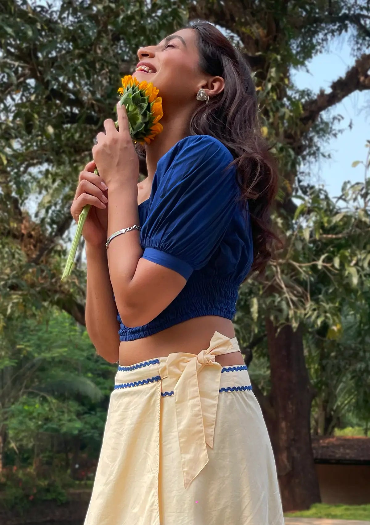 Tequila Tango - Shirred Navy Blue Top Online