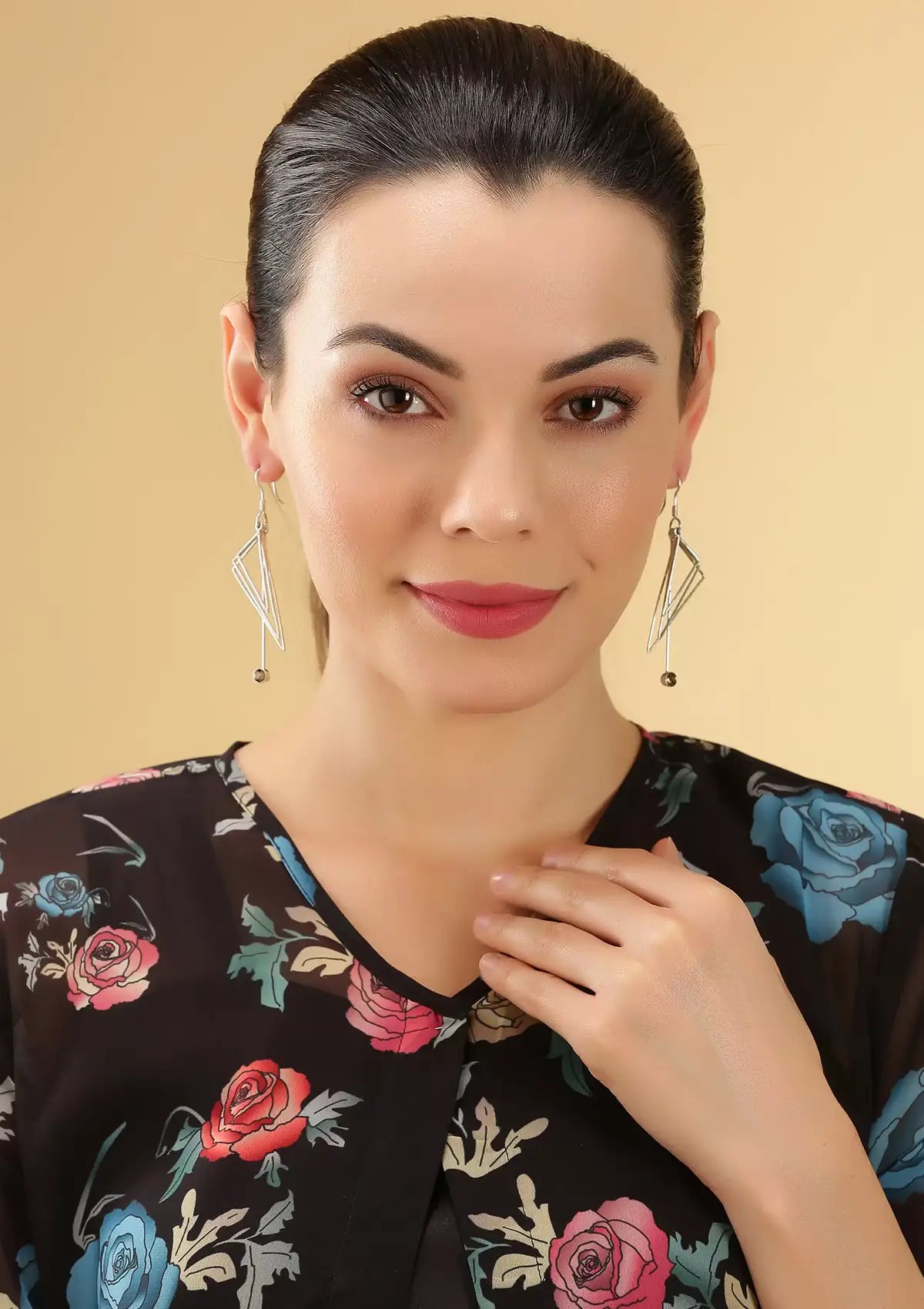 Buy Triangle Frame Smoky Topaz Silver Dangler Earring