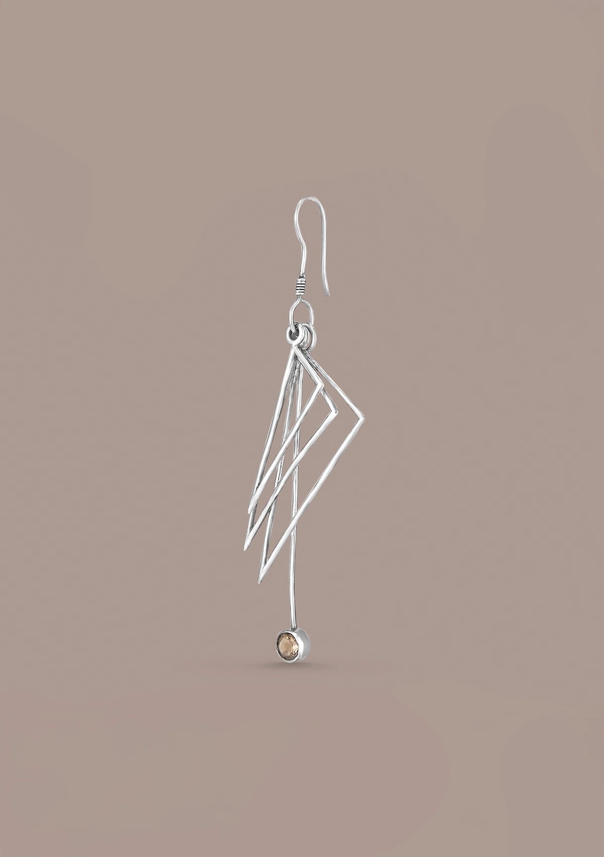 Triangle Frame Smoky Topaz Silver Dangler Earring Price