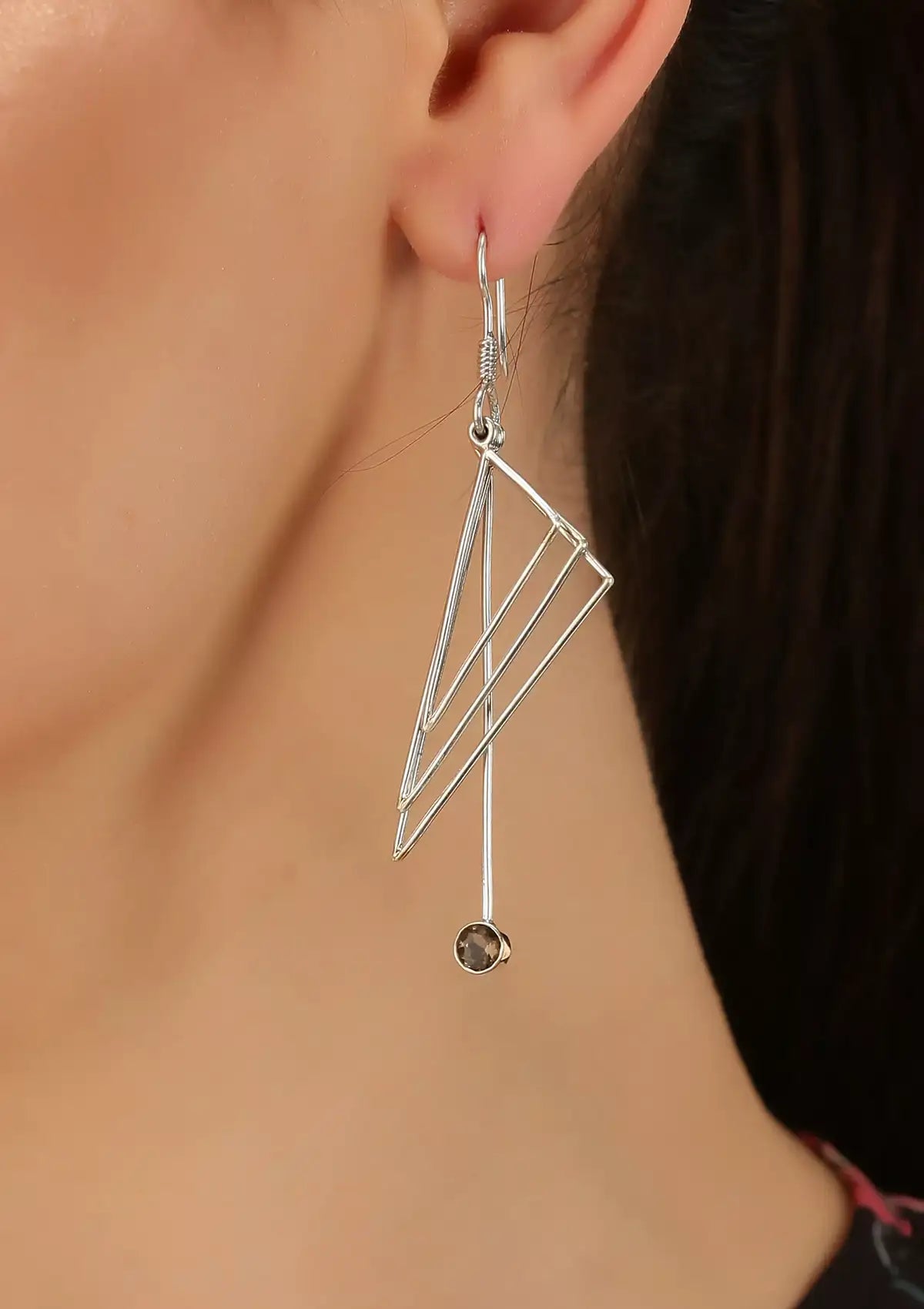 Triangle Frame Smoky Topaz Silver Dangler Earring Online