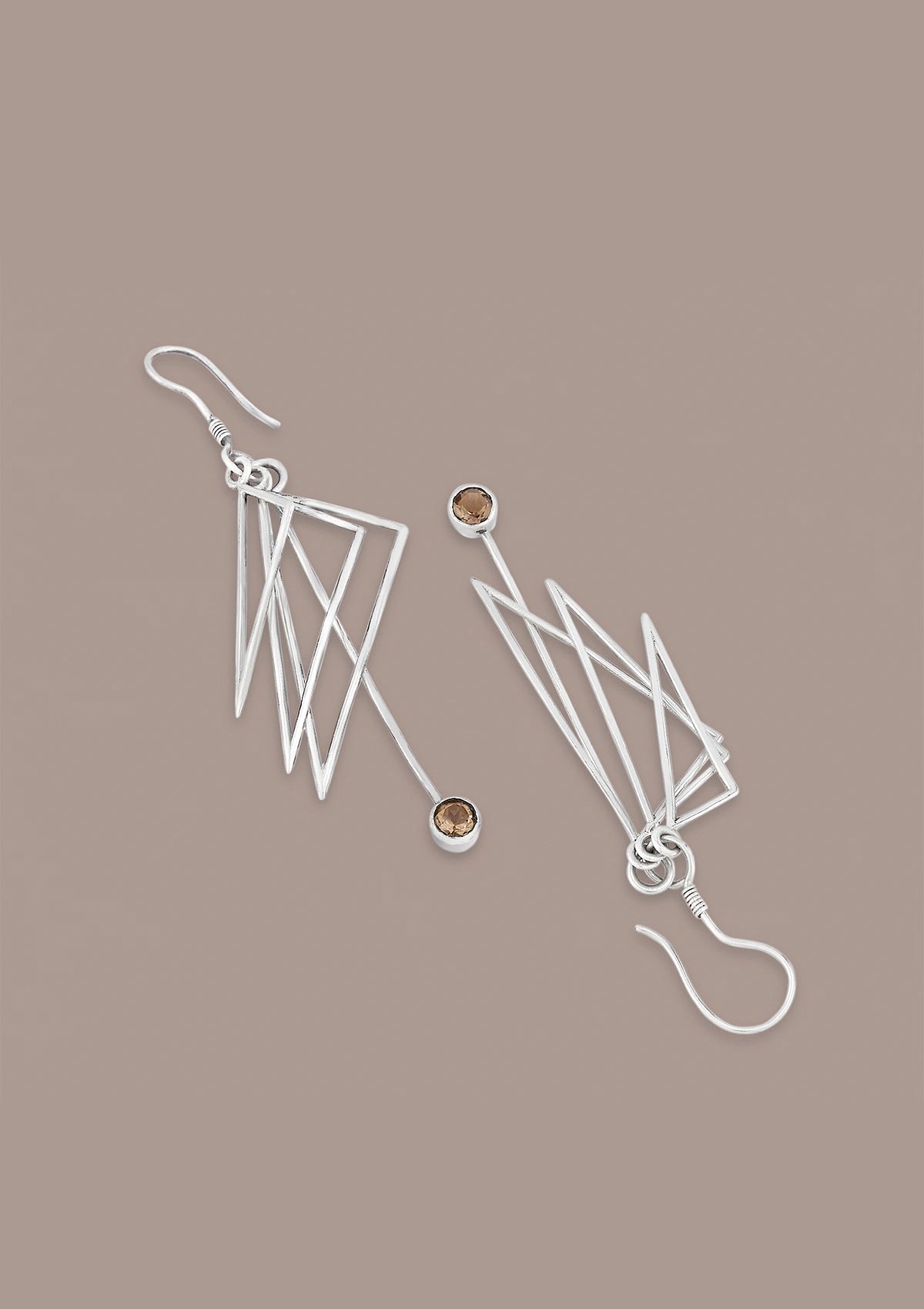 Triangle Frame Smoky Topaz Silver Dangler Earring for Women