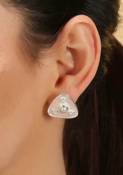 Triangular Pearl Stud Earring