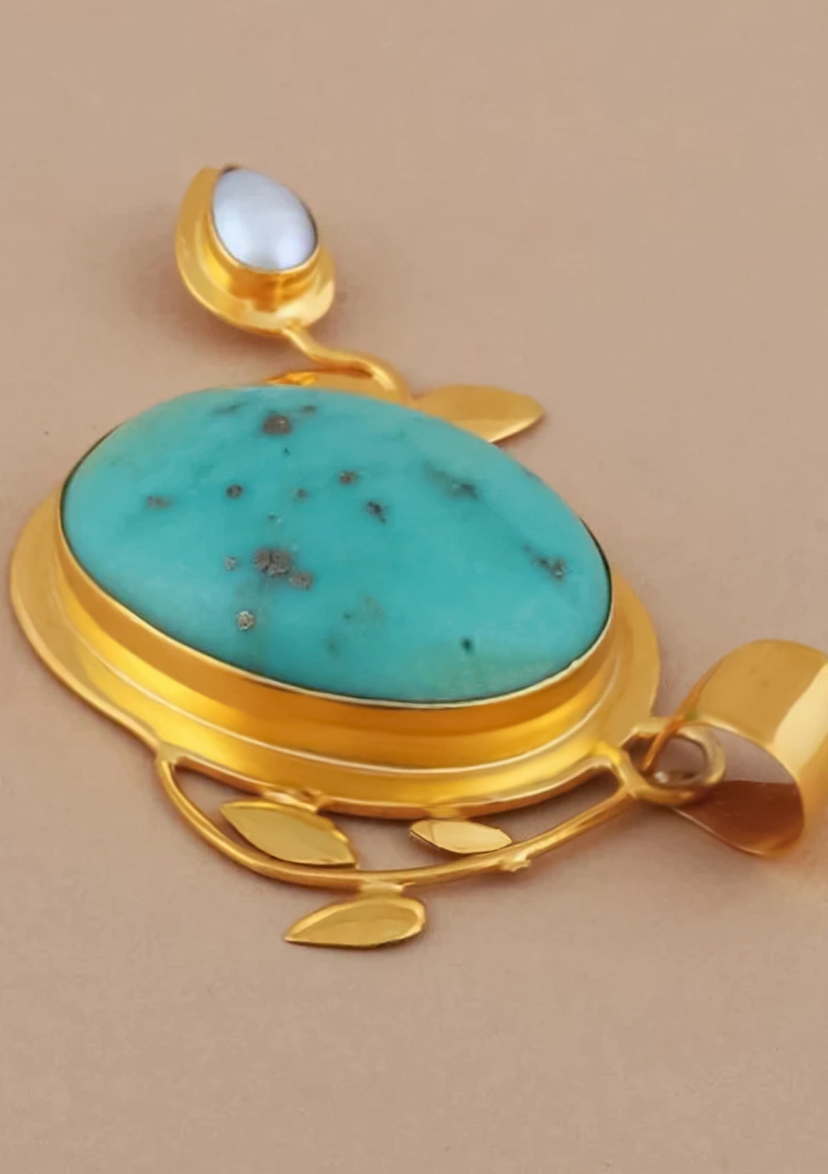 Turquoise and Pearl Studded Pendant  for women