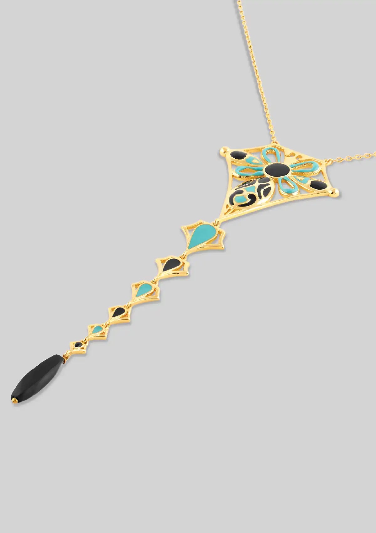 Turquoise and Black Enamel with Onyx Drop Necklace Price