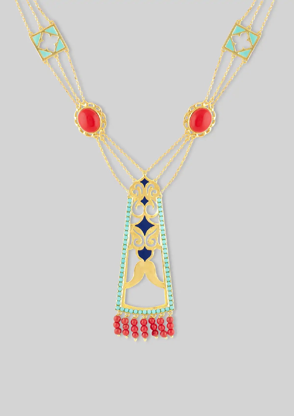 Buy Turquoise and Coral Studded Enamel Necklace Online
