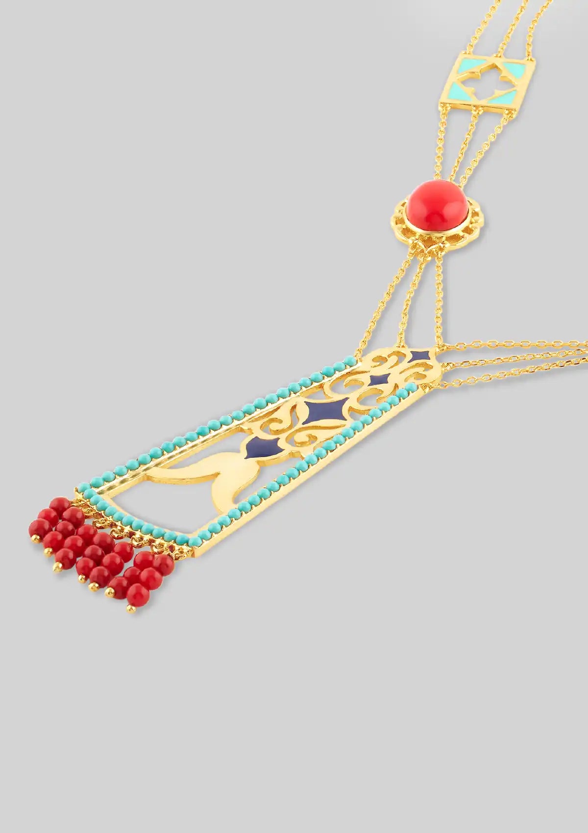 Turquoise and Coral Studded Enamel Necklace Online