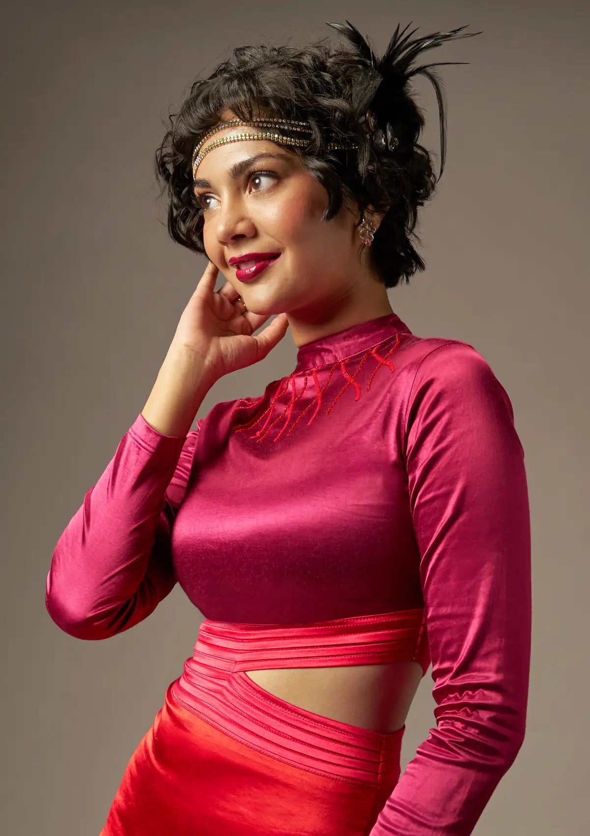 Berry Crush - Velvet Vines Embellished Cocktail Dress For Women