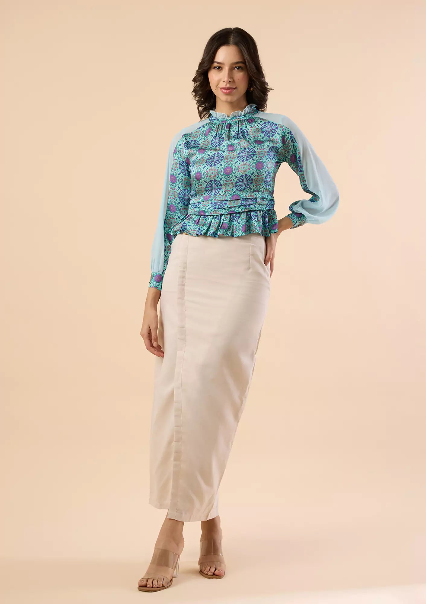 Buy Zaraa - Arabesque Frill Collar Blouse