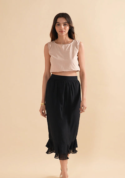 Zaynab - Black Pleated Hem Trumpet Skirt