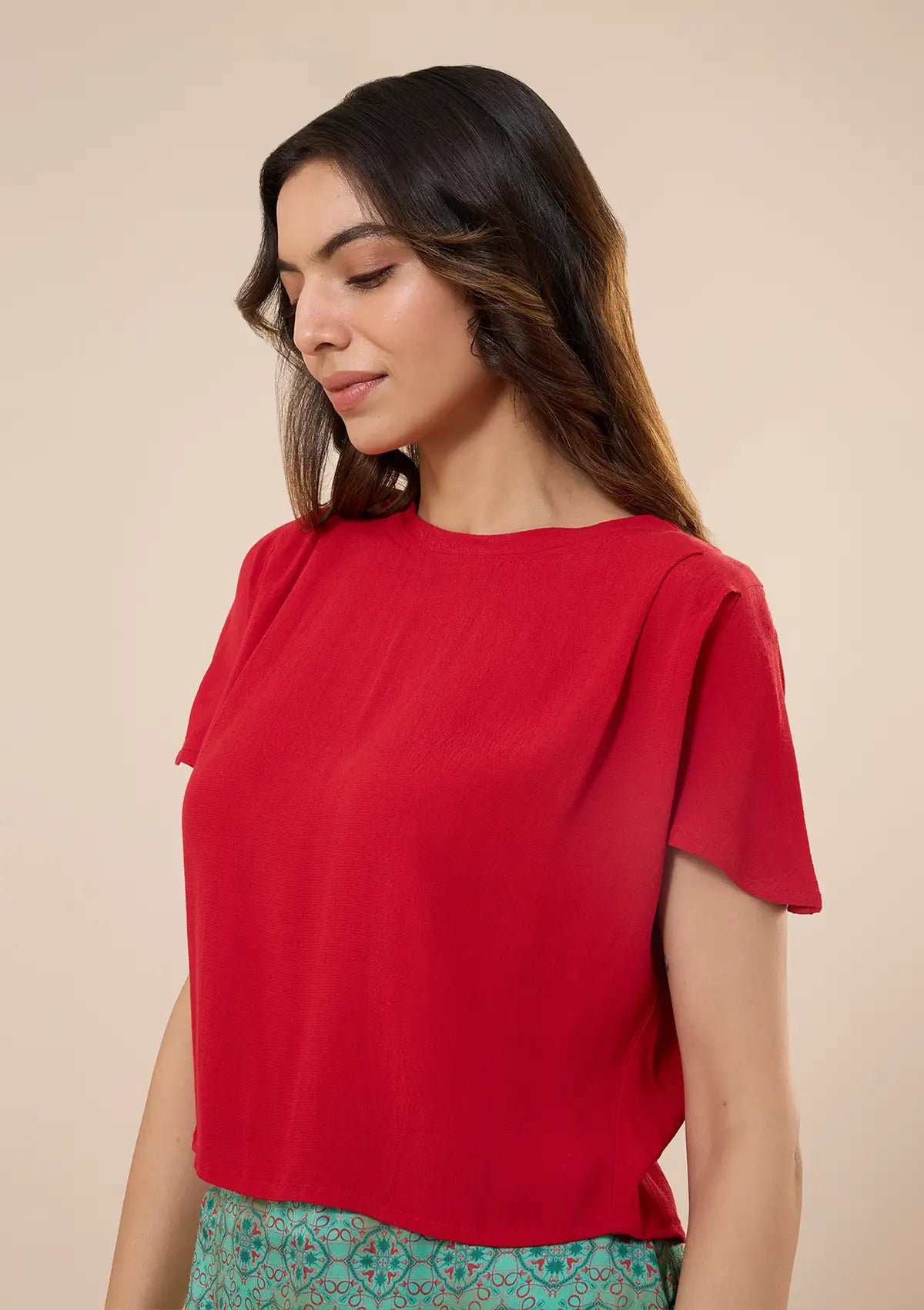 Zuhur-Pleated Shoulder Boxy Blouse Price