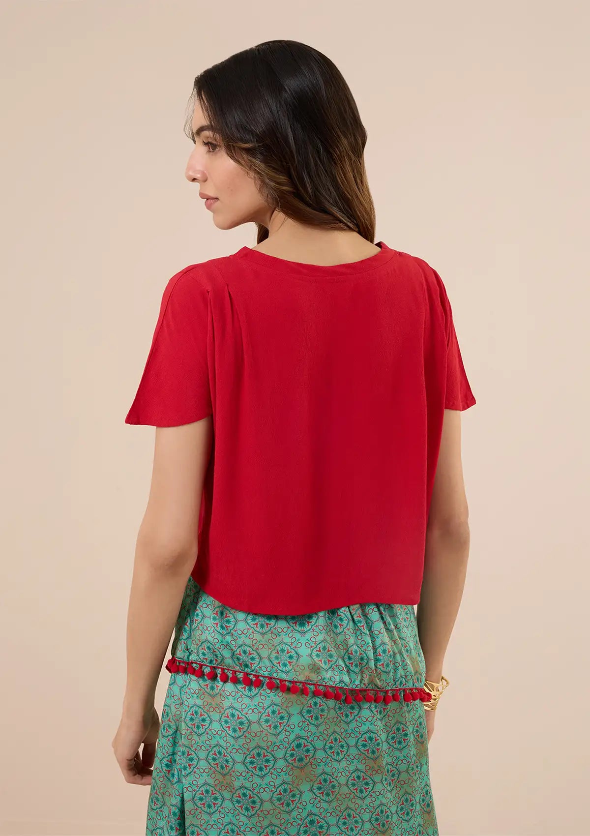 Zuhur-Pleated Shoulder Boxy Blouse Online