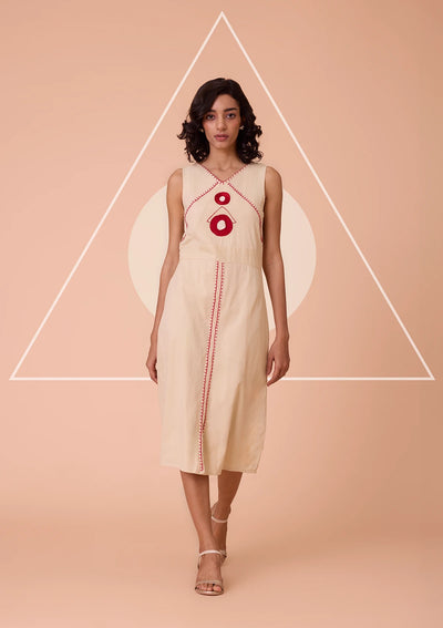 Amara V Neck Embroidered Solid Dress