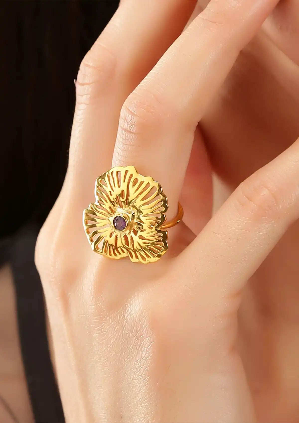 Amethyst Studded Statement gold plated ring for women