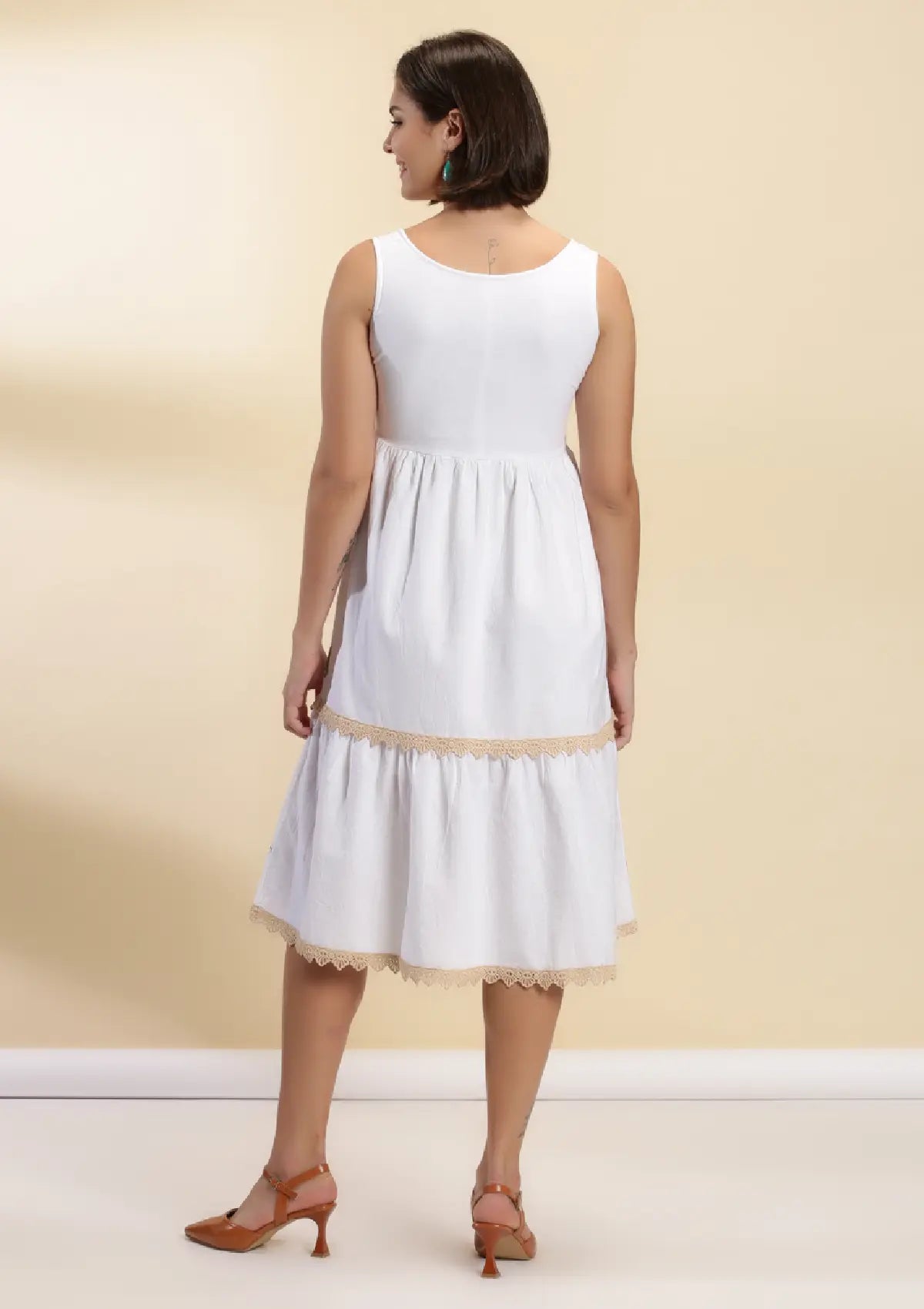 Best Angel Mist Cotton Embroidered Tiered Dress for women by IshqME