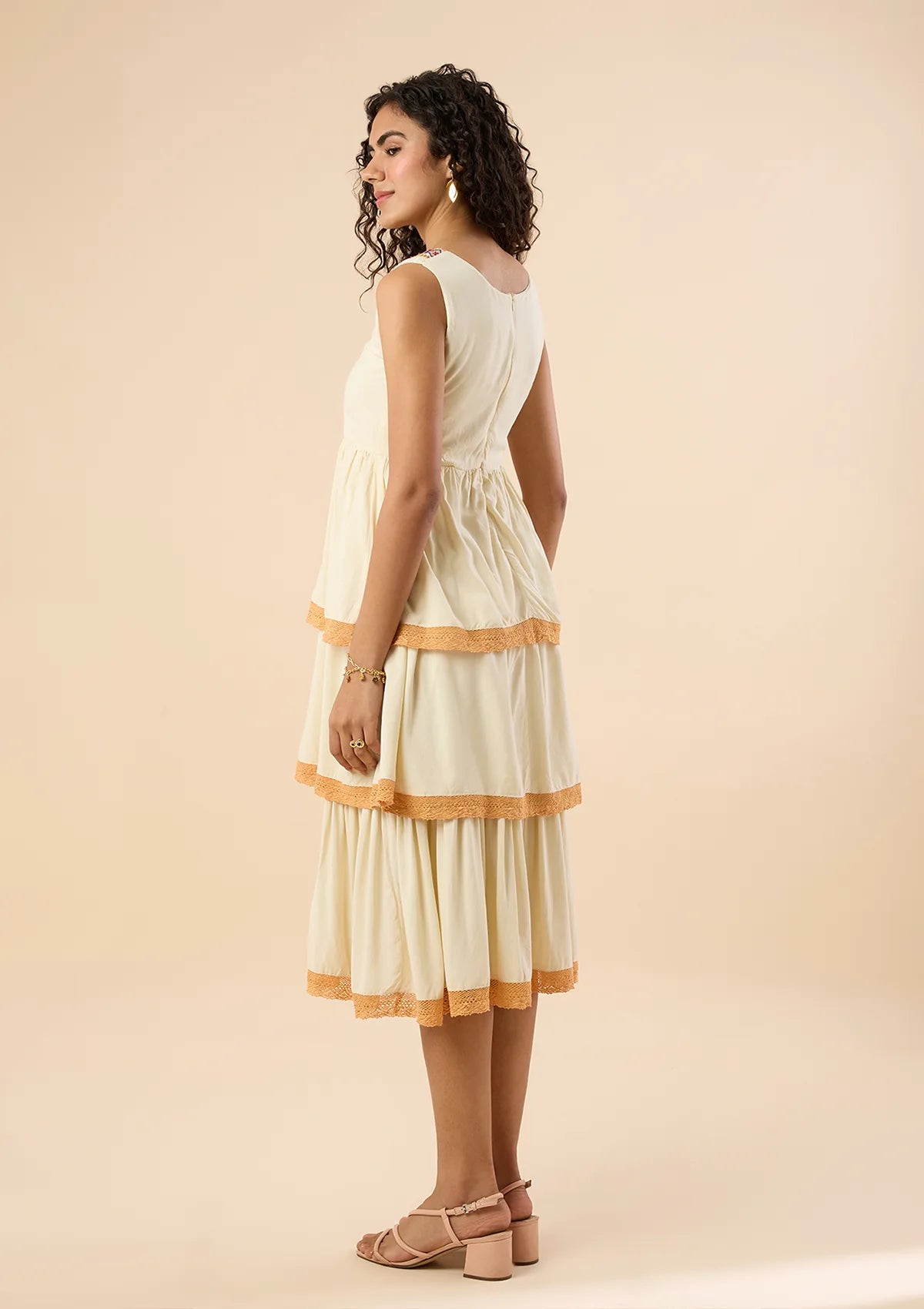 Best Tierra Midi Embroidered Tier Dress for women by IshqME