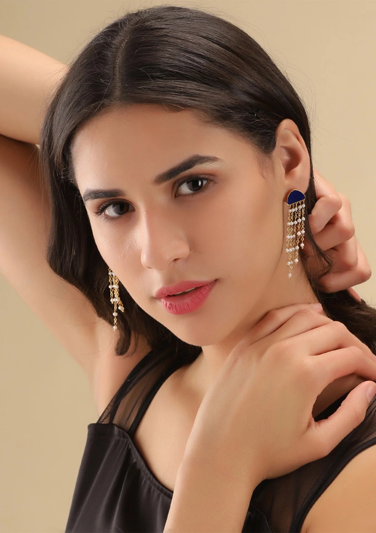 Blue enamel tassel earrings for women