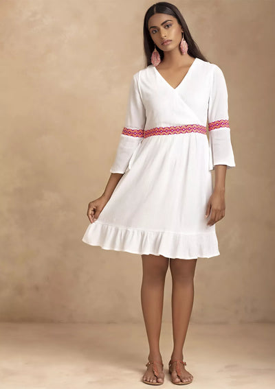 Adhara - Sassy White Dress With Elegant Embroidery