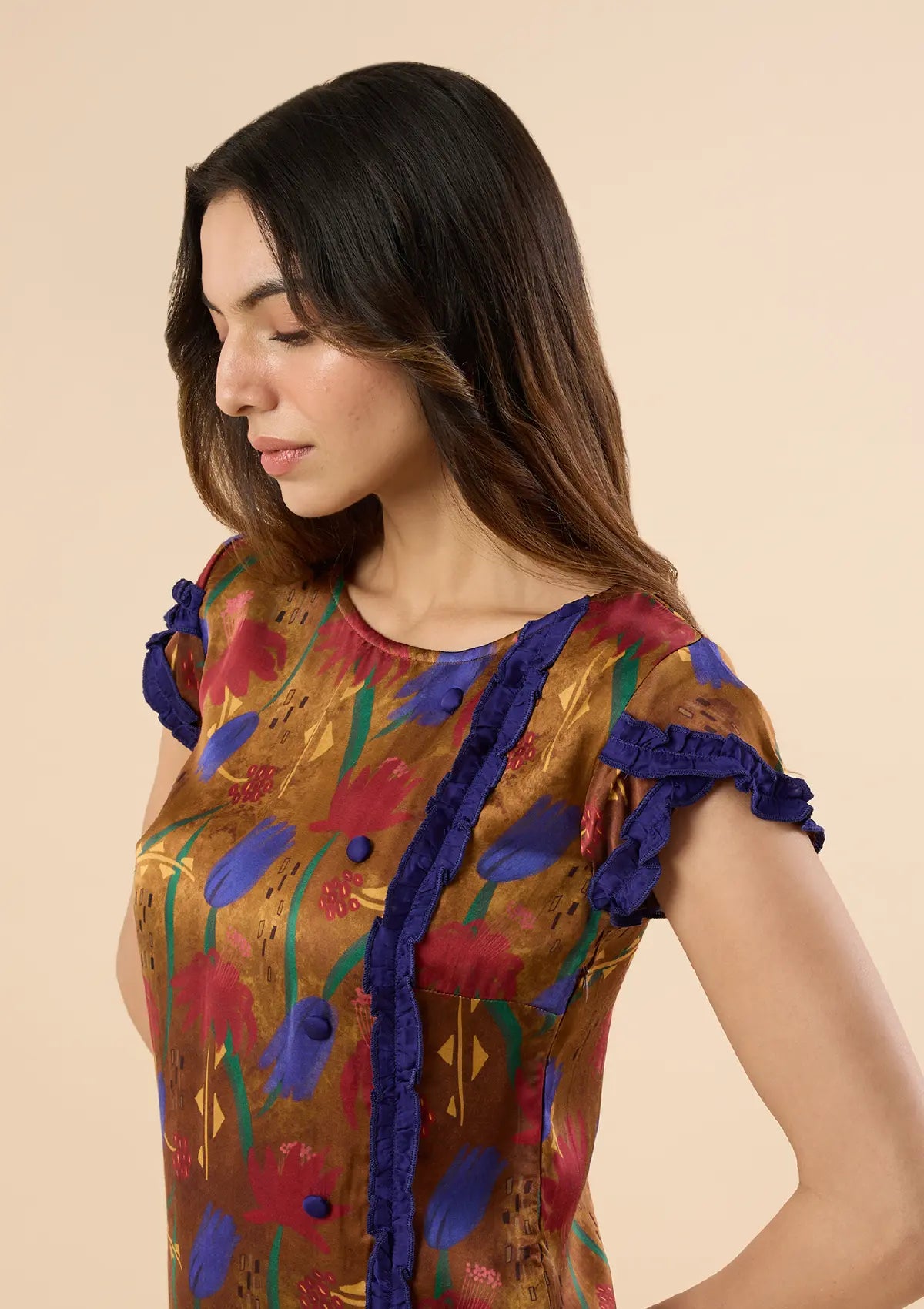 Buy Cora Gold Floral Petal Dress online for women at IshqME