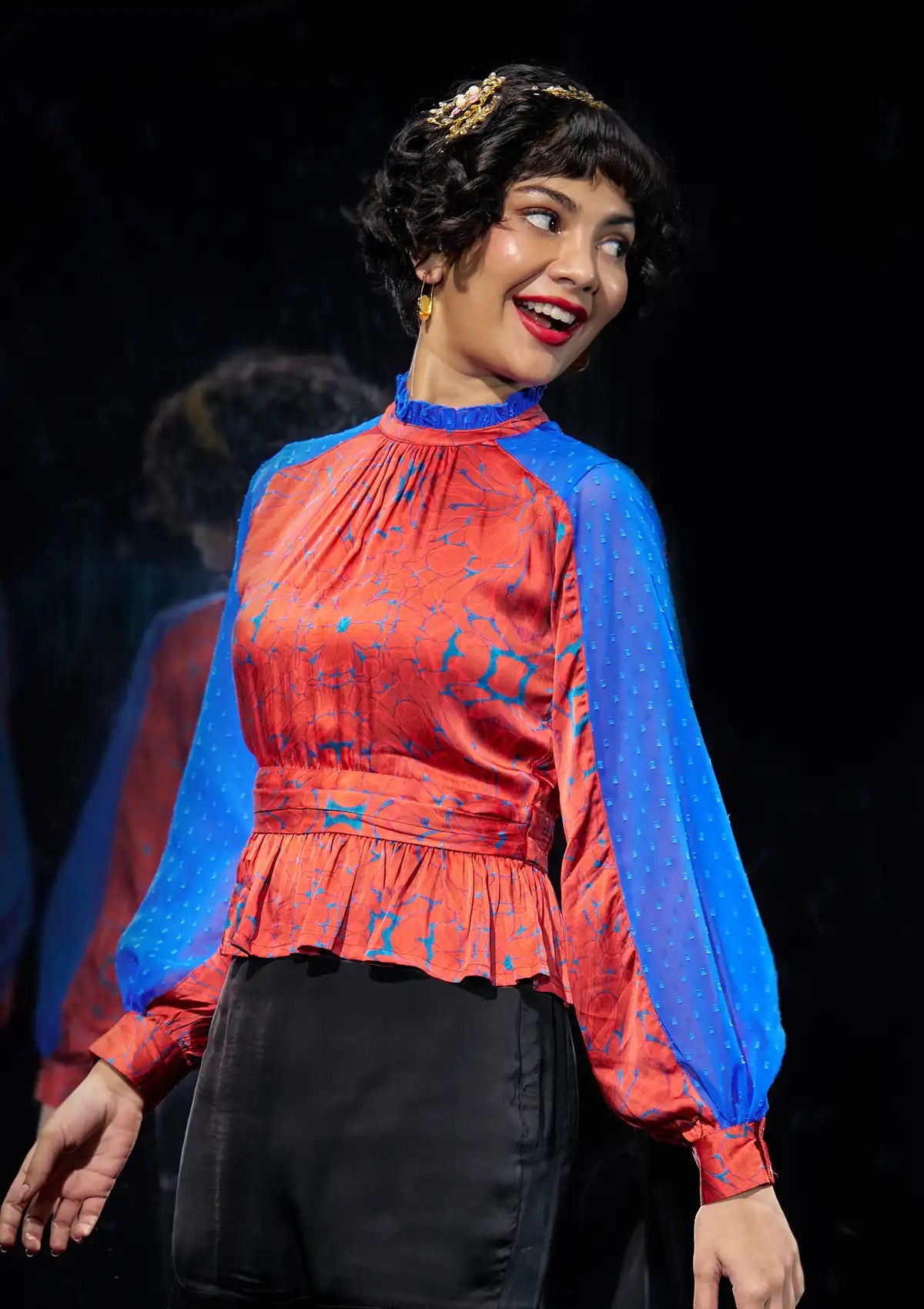 Buy Maraschino Night Abstract Printed Frilled Neckline top online at IshqME