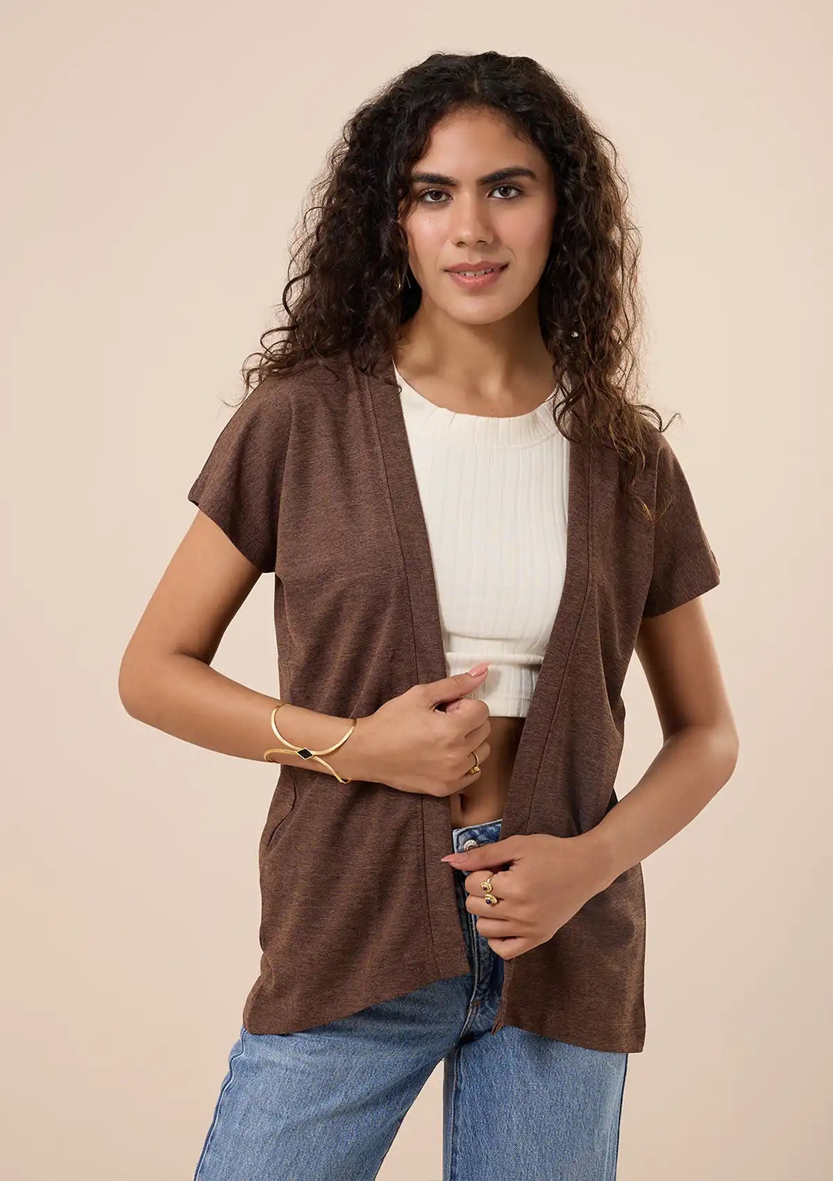 Buy Mocha Woven shrug for women at IshqME