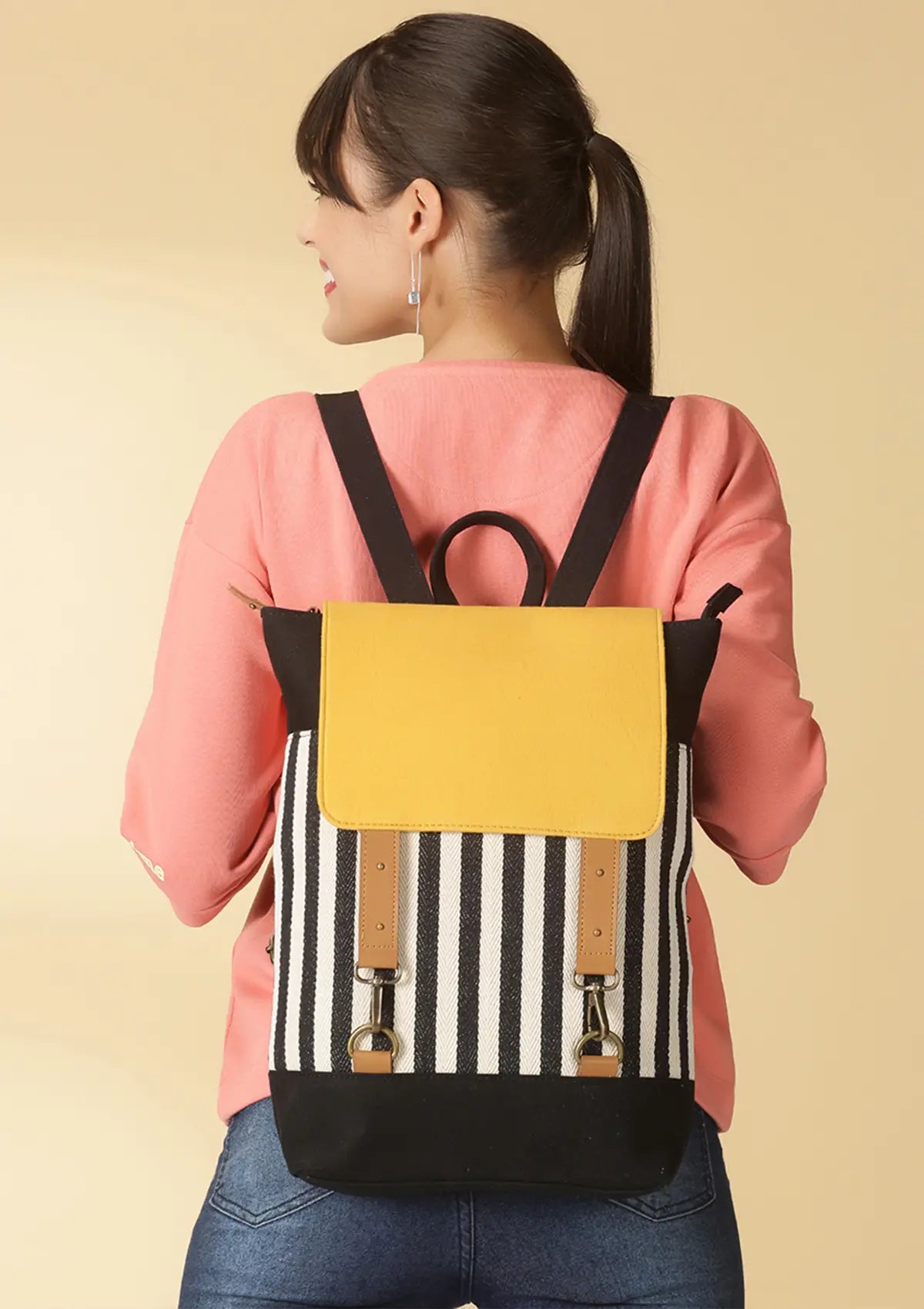 Canvas And Leather laptop backpack for women