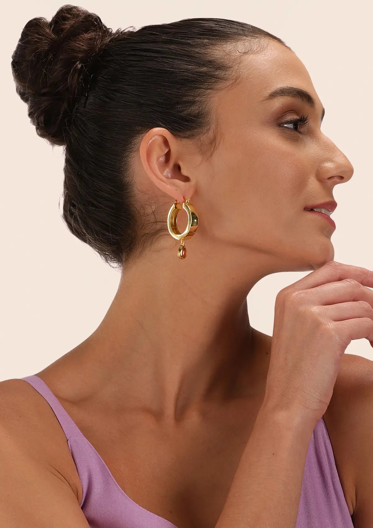 Carnelian drop hoop earrings for women