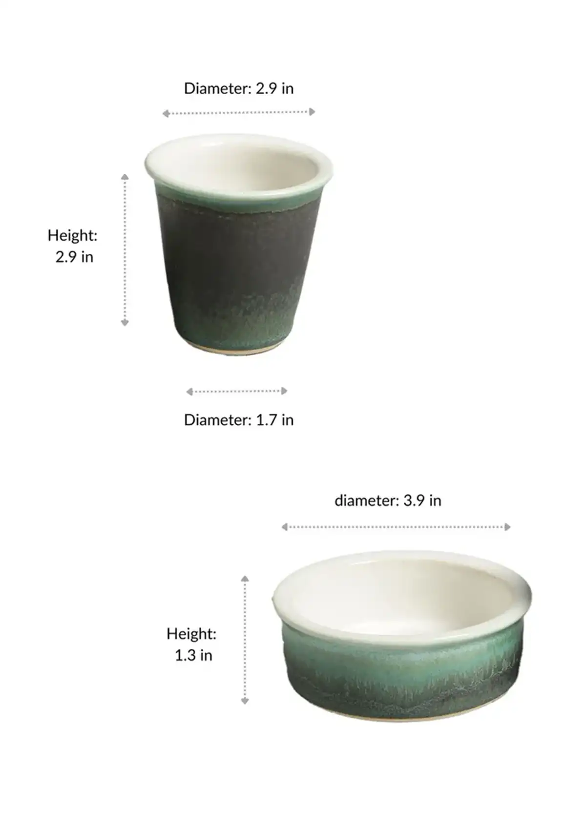 Ceramic coffee set of two in Green & white