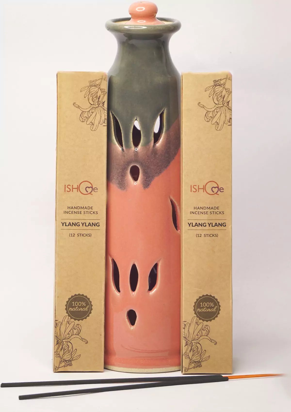 Ceramic tableware for home - Flamingo Pink Handmade Incense Stand + Soothing Fragrance Sticks Combo