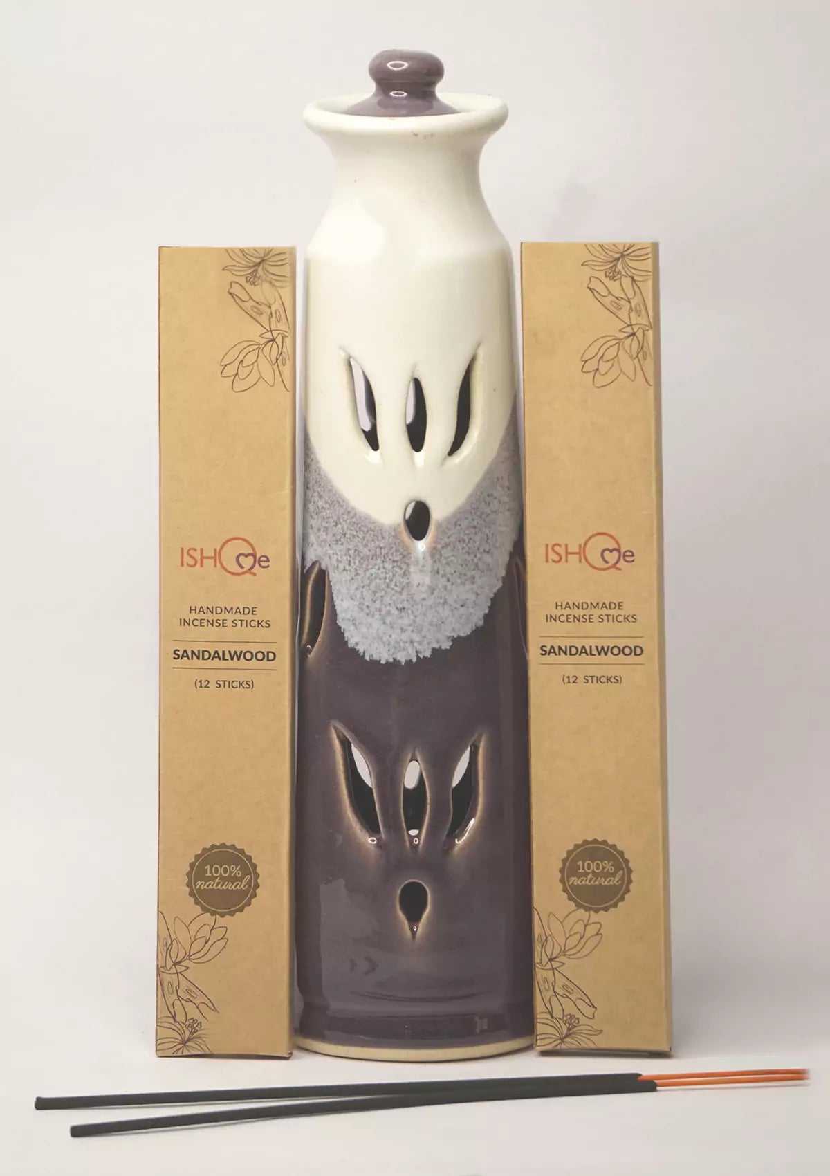 Ceramic tableware for home - Lavender Mist Incense Stand & Incense Sticks Combo \| Aromatherapy Ash Catcher for Stress Relief